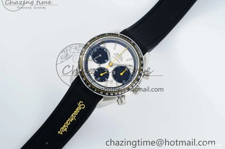 0706 TopPick Speedmaster Racing Master SS HKF Best Edition White Black Dial on Black Rubber Strap A 7813